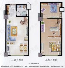 富辰时代广场得房率约165％，实际使用面积约77㎡户型图