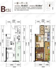 万千城江津国际商圈B13户型一室一厅一卫户型图