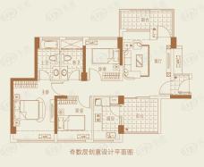 潜龙曼海宁(南区)4栋4-B 3房1厅2卫2阳台户型图