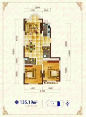 红大明珠两室两厅两卫135.19平户型图