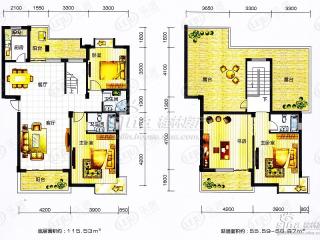 桂林融创文旅城F1户型跃层：3房2厅2卫户型图