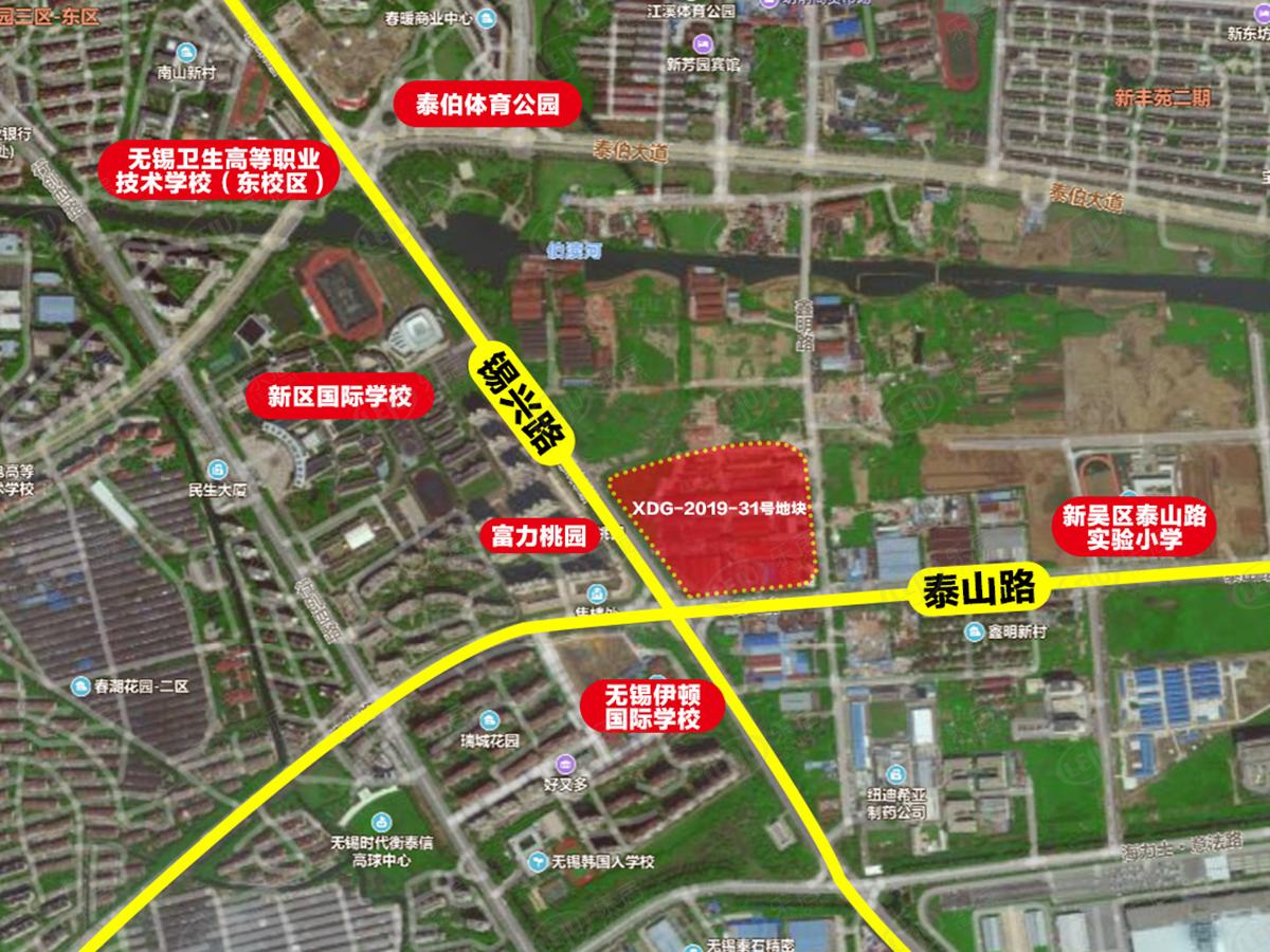 新吴中奥·滨河境，位于新吴区锡兴路与泰山路交叉口东北侧毗邻3号线,5号线（规划中）沿线，价格21000/平米约。