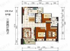龙光·玖龙湾1、2栋108.50㎡B户型三房两厅两卫户型图