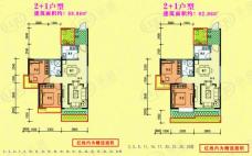天和府邸户型2+1，建筑面积：89.96平方米，92.06平方米户型图