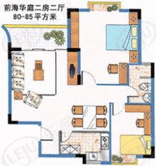 前海华庭2房2厅1卫 80-户型图