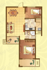 天润城12街区6、14、21、30、34、35、37、39号楼D2户型两房两厅一卫户型图