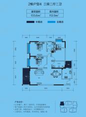 龙达九珑山2栋户型4 三房2厅2卫 133.6㎡户型图