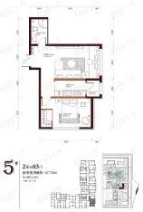 柏悦星城5#2单元3门一室一厅一卫使用面积47.72平米户型图