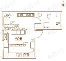 天鸿国际1室1厅1卫户型图