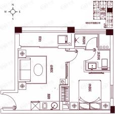 铂顿国际公寓1室1厅1卫户型图