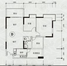 TCL香榭园6号楼D户型2室2厅1卫1厨户型图