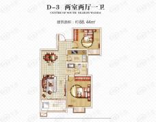 万千世纪城D3户型两室两厅一卫户型图