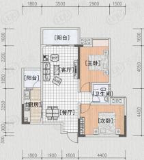 德云华城B-2户型标准层2室2厅1卫1厨77.68㎡户型图