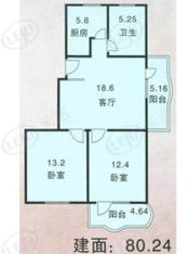 文怡花园房型: 二房;  面积段: 80 －101 平方米;户型图