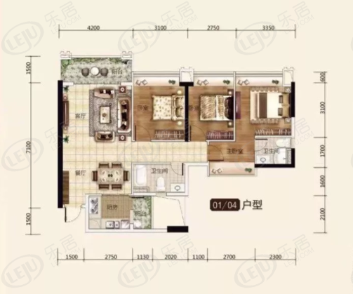 海逸半岛二期三居室户型图公布 户型面积103~111㎡