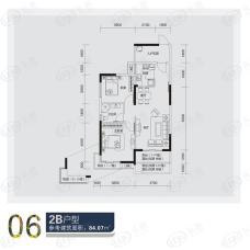 当代国际花园十五区高层2B户型 两室两厅一卫户型图