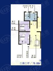 长宏新苑房型: 二房;  面积段: 78.88 －78.88 平方米;户型图