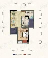天王星铂晶城3/4户型一室两厅一卫户型图
