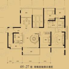 龙岸君粼05~27奇数层 两厅三房两卫 156-户型图