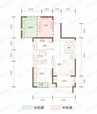 奥克斯盛世华庭1室2厅1卫户型图