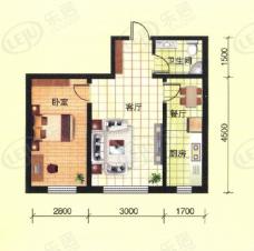 江畔阳光1室2厅1卫户型图