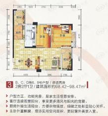 翰林轩B、C、D栋6、9号户型（舒适两房）户型图