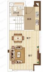 中海联·智汇城43㎡复式公寓一层户型图