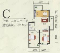 金盛花园房型: 二房;  面积段: 90 －124 平方米;户型图