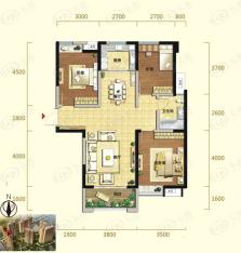 建发金沙里E户型 三室两厅一卫户型图