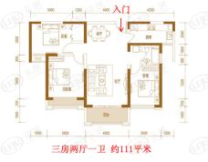 宝龙城市广场三房两厅一卫约111平米户型图