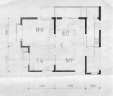 紫郡观澜5#楼C户型 两室两厅一卫户型图