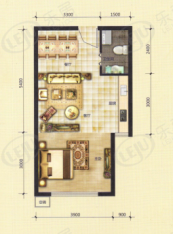 筑石格林印象1室2厅户型图