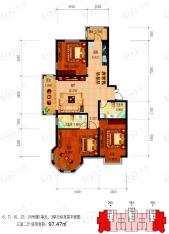 群力观江国际三室二厅使用面积97.47平米户型图