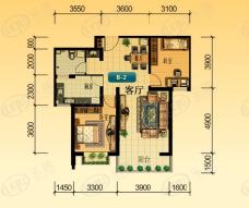 中和山水兴城B-2 102 平米 两室两厅一卫户型图