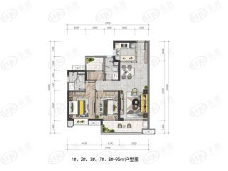 星河丹堤95㎡三房户型户型图