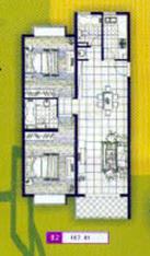 金桥新家园房型: 二房;  面积段: 99.22 －107.01 平方米;
户型图