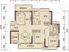 佳兆业伴山溪谷10# 05， 3室2厅2卫1厨户型图