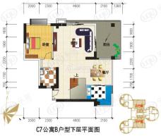 阳光西海岸C7公寓B户型下层  一房一厅一厨一卫户型图