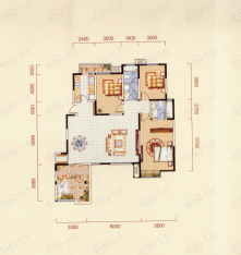 金泰丝路花城（四期）C户型三室两厅两卫户型图