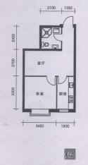 假日小城一期房型: 一房;  面积段: 40 －60 平方米;户型图