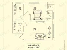 三力悦活里项目一期一居一厅使用面积32.04平方米户型图