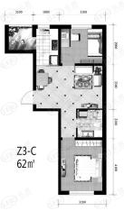 西湖俪景棠苑Z3-C户型 二室二厅一卫户型图