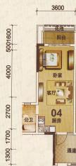 保利香槟花园1室1厅1卫户型图