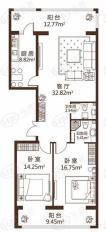 观澜宝邸A3户型两室两厅两卫户型图