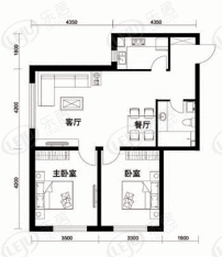 千缘爱在城2室2厅1卫1厨户型图