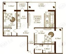 松花江尚一号楼二单元二号户型图两室一厅两卫一厨 使用面积78.48平米户型图