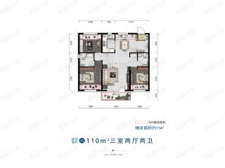 哈尔滨恒大中央广场110㎡户型户型图