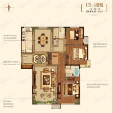 金地悦峰3室2厅2卫户型图