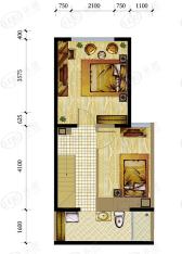 瑞景名郡A座标准层A-2户型2室1厅1卫1厨户型图