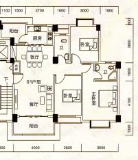 狮山阳光嘉园城宇名轩 1/2座2-9层 01单元户型图